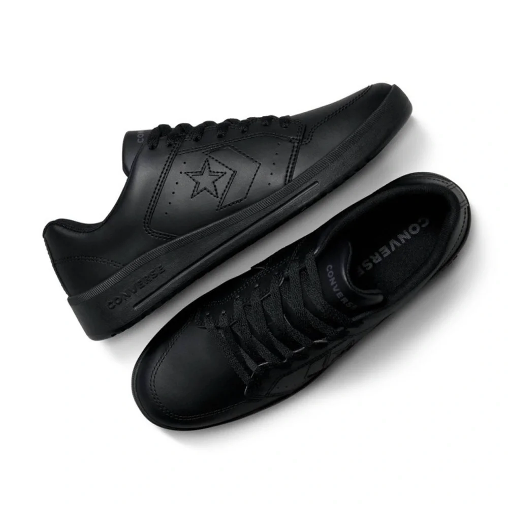 All Black Low-Top Leather Sneakers